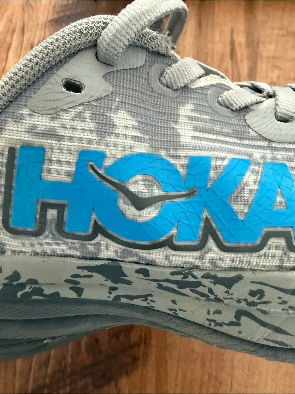Hoka One One Kids Gray Sneakers with Blue Logo